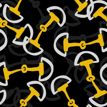 Abstract Hand Drawing Horse Bit Chains Seamless Vintage Vector Pattern Isolated Background