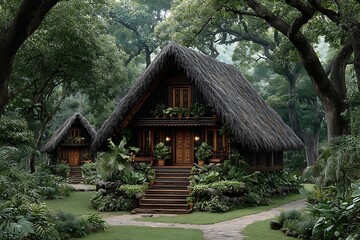 Remote cottage with forest surroundings high resolution image