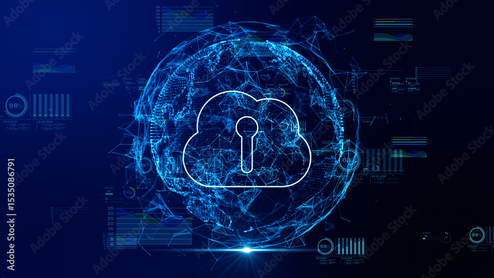 Poster Global Cloud Computing Security with Digital Data Connections and Cyber Protection Network. abstract background. 3D rendering