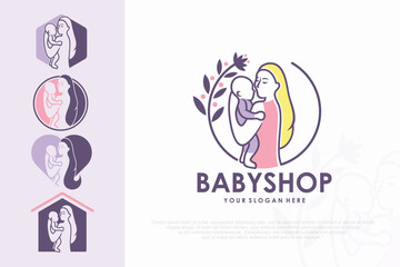 creative baby and mom logo design . vector illustration