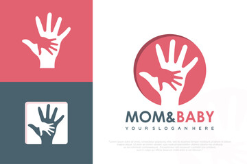 baby and mom hand logo design . Orphanage emblem . children care . vector illustration