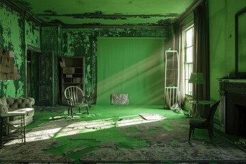 Flawless Picture of a Green Screen in a Room That Says Green