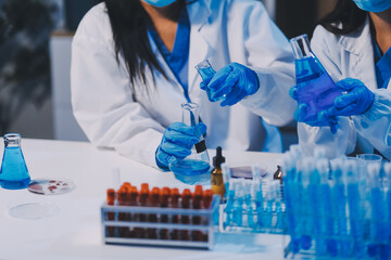 Research, experiment and medical trial being done by a scientist in a lab, science facility or...