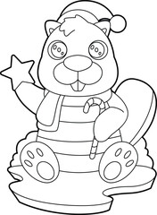 Beaver Christmas Candy cane Animal Vector Graphic Art Illustration