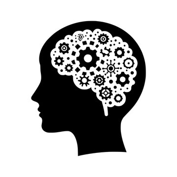 Silhouette head with cogs representing the mind