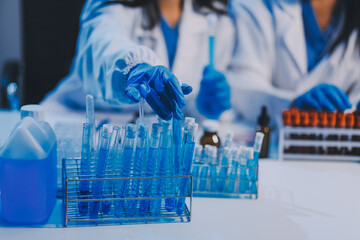 Research, experiment and medical trial being done by a scientist in a lab, science facility or...