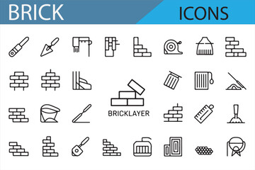 Vector icons of brick walls, builders, and construction tools ideal for use in architectural and building designs