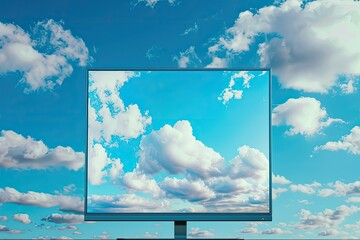 Clear Pixel Image of Computer Monitor with Sky on a Screen 3D Illustration
