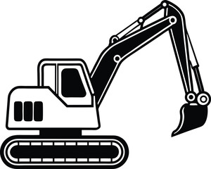 Excavator Silhouette Line Art Vector Illustration On White Background