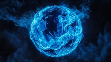 Blue flame sphere isolated on a black background