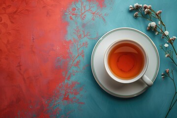 High Definition Picture of Top View Tea Cup on Table