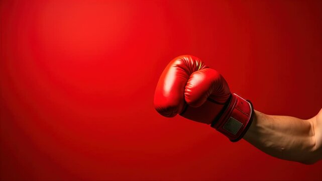 Red boxing glove on red background 