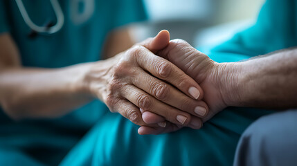 Healthcare Worker Holding Patient's Hand, Offering Comfort and Support