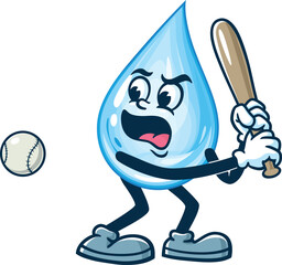 Cartoon water drop character playing baseball