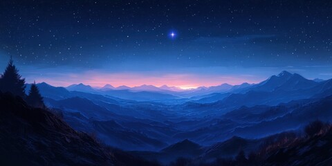 Starlit Night Majestic Mountains Serene Landscape Breathtaking View
