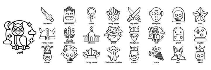 collection of Halloween themed icons including a skull, a skeleton, a ghost