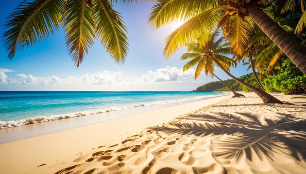 Tropical sandy ocean beach with palm trees
