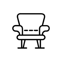 Simple outline depiction of an armchair with curved arms and a cushioned seat design element here