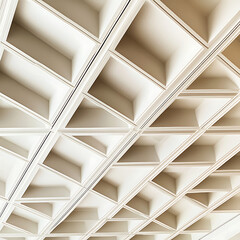 Modern Geometric Ceiling Panel Tiles in White and Taupe with Clean Grid Design