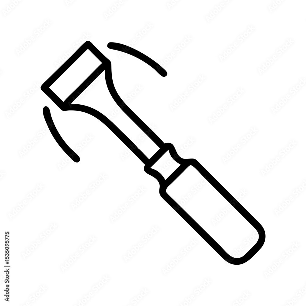 Poster a simple graphic showing a chisel tool with curved lines indicating movement or vibration of the too