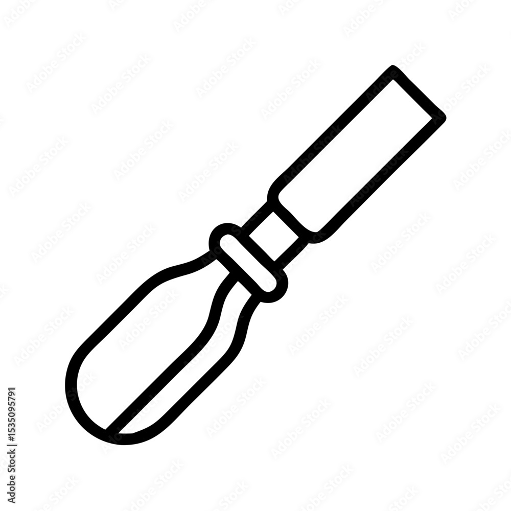 Poster depiction of a chisel tool with a handle and blade in a simple outline drawing style design element
