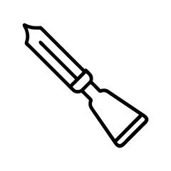 Simple graphic showing a chisel with a black outline and a white fill on a plain white background