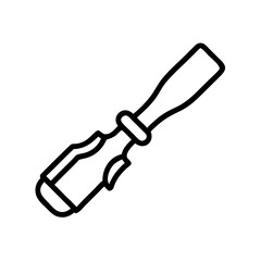Isolated graphic representation of a chisel tool with a handle and a metal blade design element here