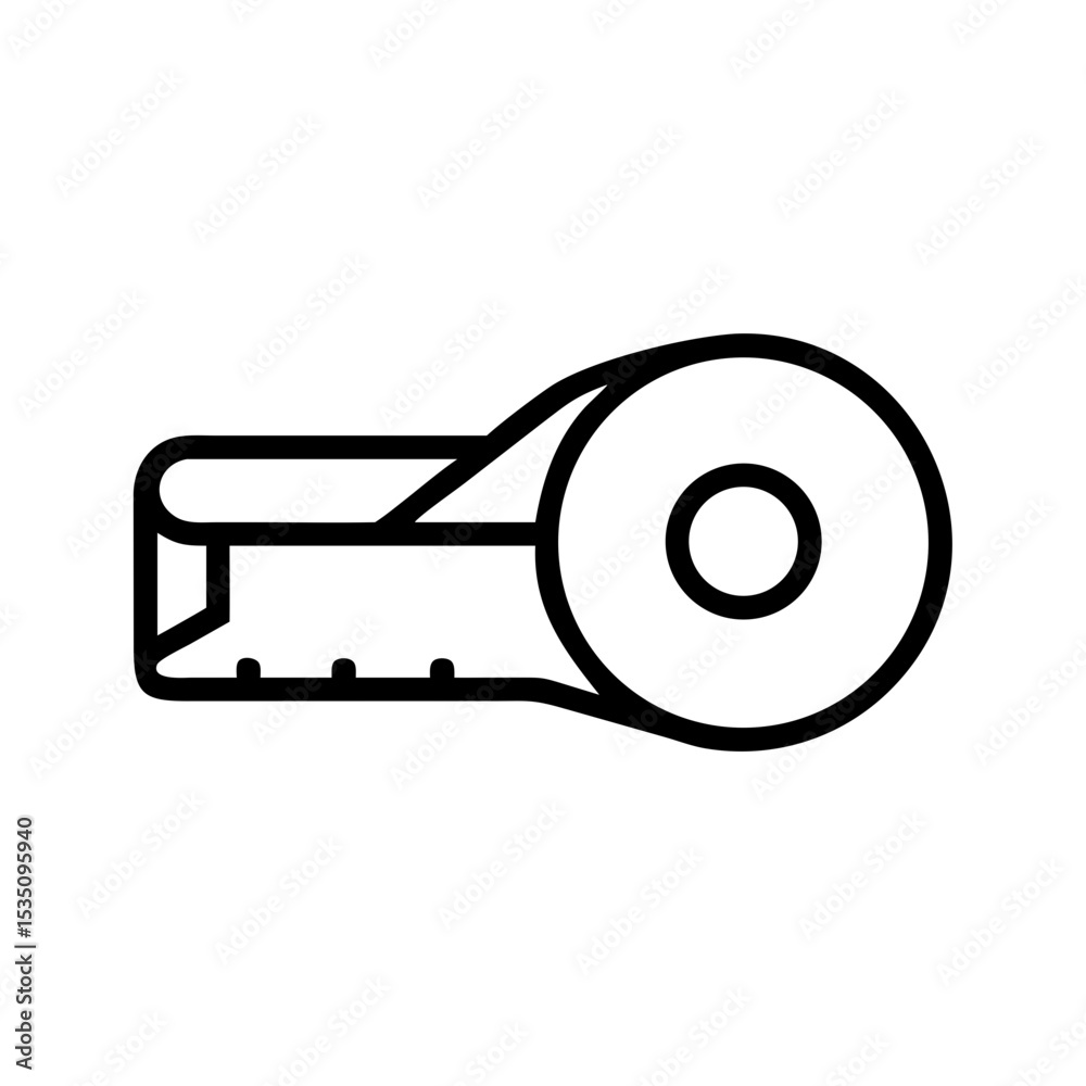 Poster depiction of a simple metallic door opener with a circular end and jagged edge design element here