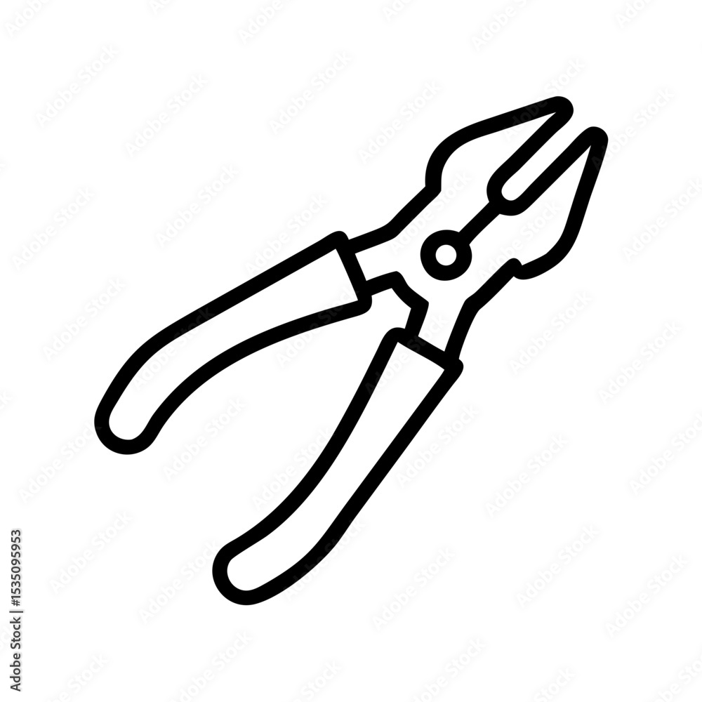 Poster outline drawing of a cutting tool with black lines and a white background in a simple style design