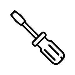 A simple depiction of a hand tool with a handle and a shaft used for turning screws and bolts shown in outline