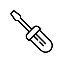 Simple depiction of a flat head screwdriver with a black outline on a white background design tool