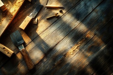 High Detail Image of Woodwork Tools on a Wood Background