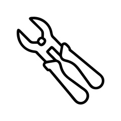 A simple graphic of a pair of cutting pliers tool with black outline on a white plain background image