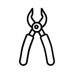Outline drawing of a pair of pincers with black handles and a pivot point in the center area shown
