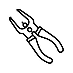 Depiction of a black outline tool with curved handles and a circular pivot point on a white background