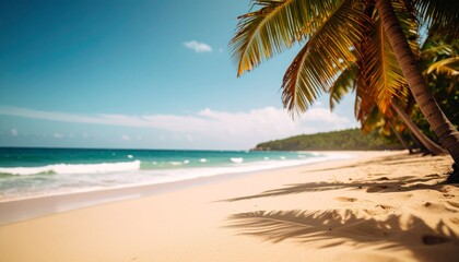 Obraz premium Tropical sandy ocean beach with palm trees