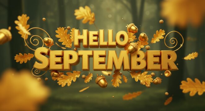 Autumn forest vibes with golden leaves and acorns welcoming september