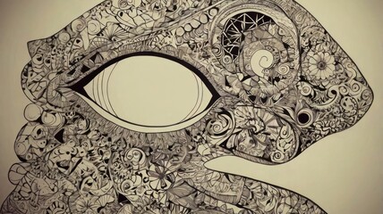 Intricate, detailed drawing of an eye and face