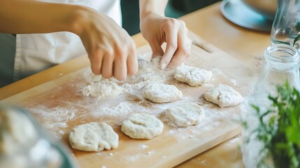 Fototapeta premium Woman Preparing Insect Protein Patties at Home Soft Warm Tones