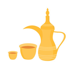 Gold Arabic Coffee Pot with Traditional Cup, Ideal for Ramadan, Eid, Middle Eastern Culture, Hospitality and Beverage Themed Designs