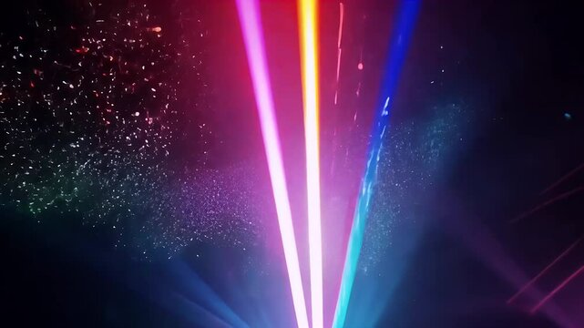 Multicolor laser beams flash sweep dark space vertical orientation bringing vibrant concert energy nightclub atmosphere to any K mobile first music event teaser