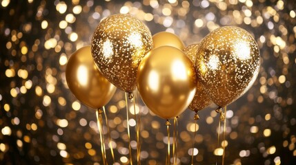 Celebration background with confetti and gold balloons