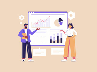 Business Presentation with Data Analysis and Teamwork Showing Charts Graphs and Analytics for Business Growth and Success