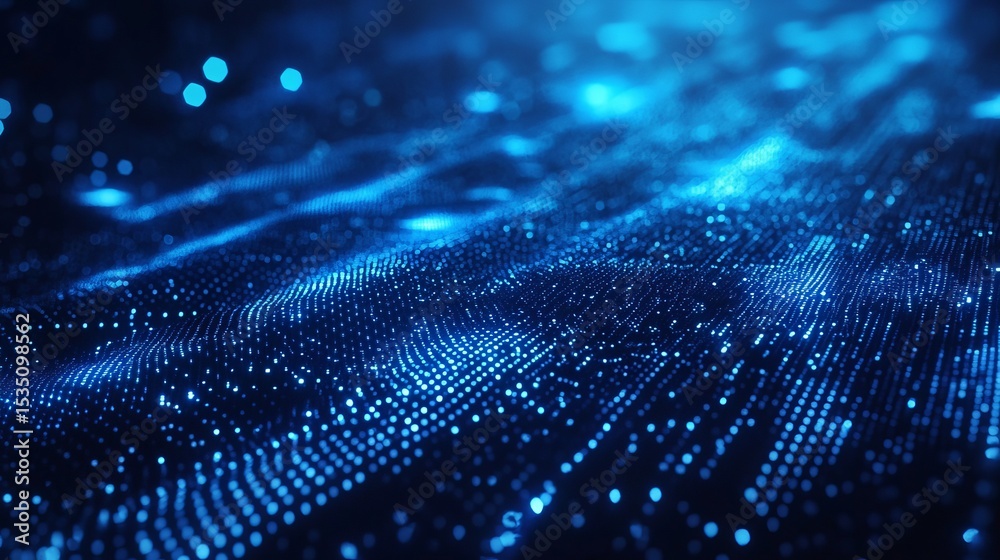 Poster Blue digital binary data on computer screen background