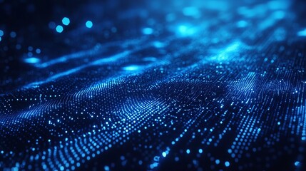 Blue digital binary data on computer screen background