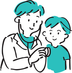 Doctor examining a child with a stethoscope – pediatric checkup illustration