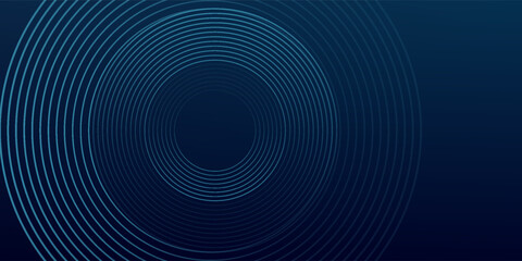 Abstract blue glowing geometric lines on dark blue background. Modern shiny blue circle lines pattern. Futuristic technology concept. Suit for cover, poster, banner, header, website.eps10