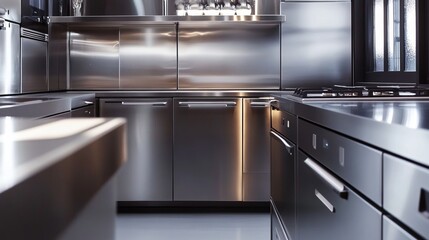 Modern metallic kitchen with smart appliances