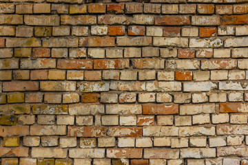 Weathered brick wall with rustic texture in urban setting