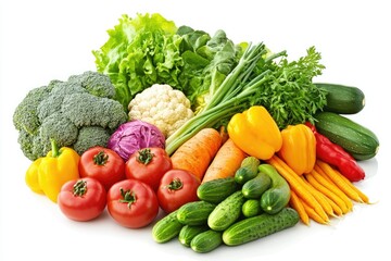 Assorted Vegetables in a Vibrant Arrangement Isolated on White Background, Depth of Field